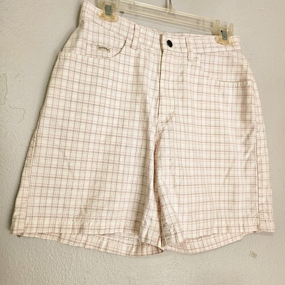 Rider Women Pink and Gray Check Casual Minimalist Shorts Size12 M